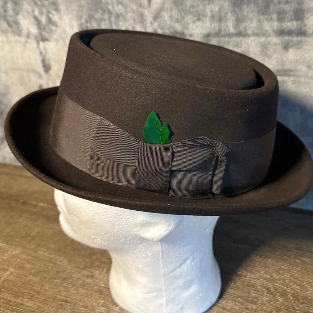 Vintage 1960s Richman Brothers Pork Pie Hat 7 1/4 Brown Felt Telescope Crown 60s